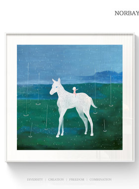 奶油风童话梦幻骑马小孩挂画儿童房客厅玄关装饰画治愈系抽象挂画