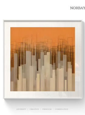 现代轻奢橙色抽象线条挂画客厅背景墙装饰画简约方形餐厅玄关壁画