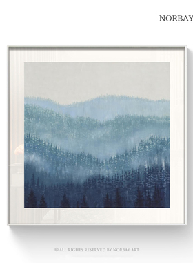 现代简约蓝色山影禅意装饰画抽象森林风景壁画客厅床头玄关挂画