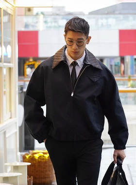 Lappy自主B/V风格25FW可拆卸编织羊皮领夹克老钱风行政复古外套