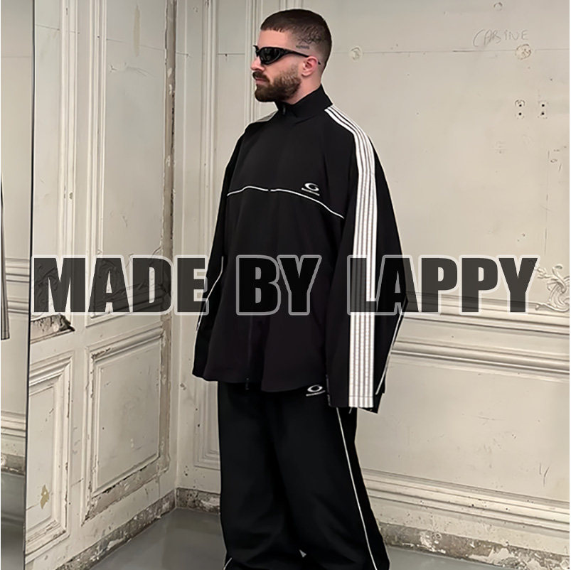 Lappy25ss巴黎风格五条杠宽松男士夹克圆环刺绣拼接男女情侣套装