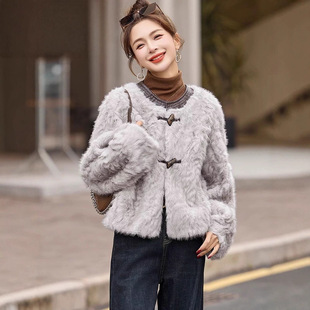 减龄女装 皮毛一体仿水貂毛皮草外套圆领小个子韩版 冬 佩里月光