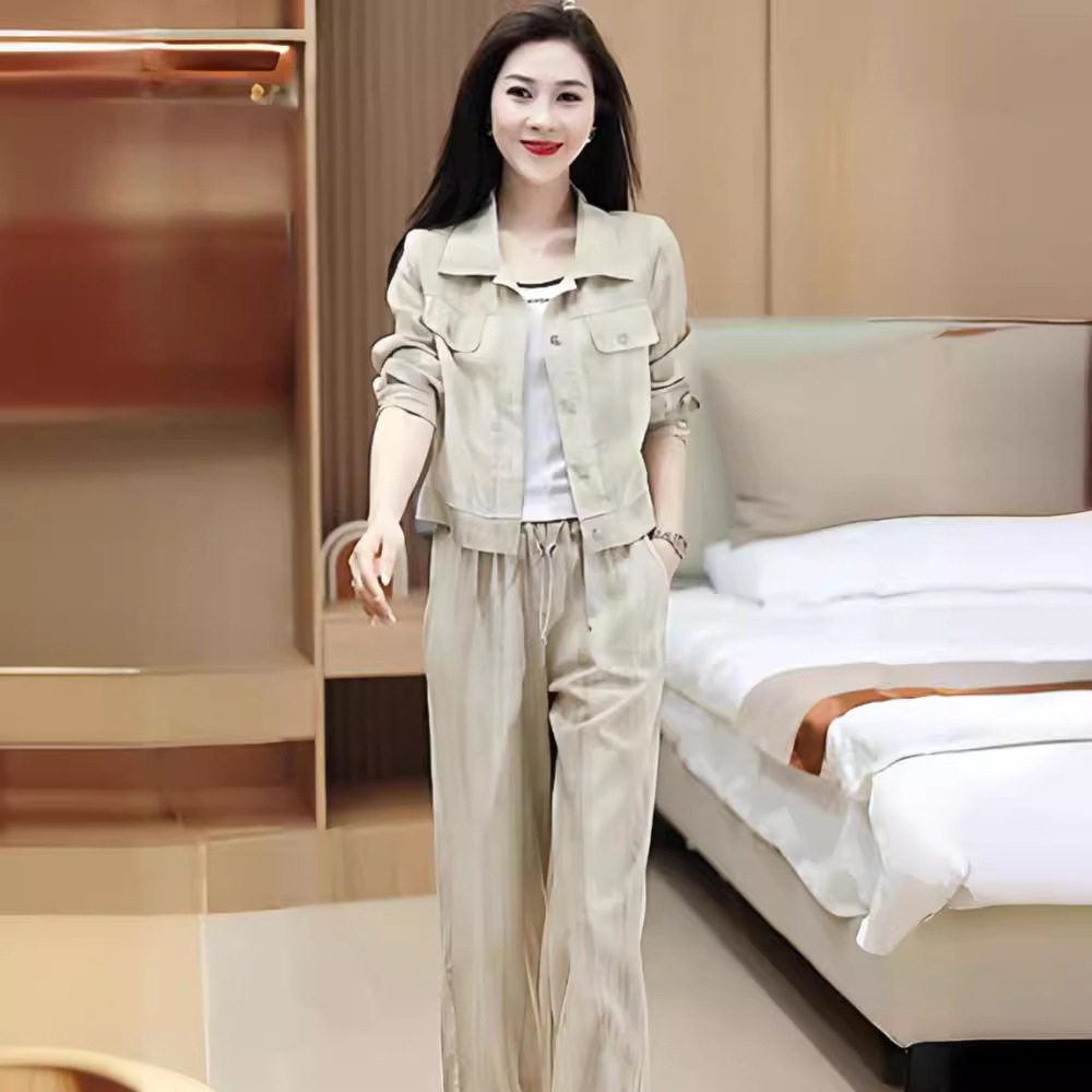 简约时尚小众韩版休闲套装女2024夏季新款气质宽松显瘦外套+长裤