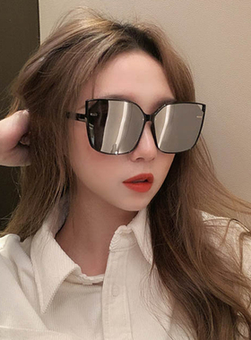 2021欧美大框方形猫眼镂空墨镜反光水银显瘦偏光太阳眼镜女个性潮