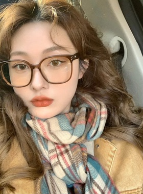 ins复古茶色方形眼镜大框显瘦平光镜防蓝光可配近视大脸圆脸显瘦