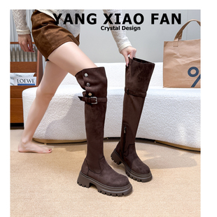 美拉德厚底过膝两穿翻折骑士靴子胖mm粗腿显瘦高筒长靴女冬加绒