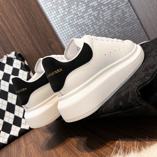 全牛皮~小白鞋女男春夏厚底真皮内增高松糕百搭运动老爹板鞋情侣