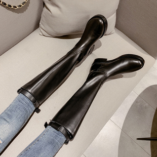 骑士靴不过膝长靴女2026秋冬加绒高筒马丁靴子平底长筒显瘦英伦风