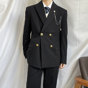 上野原创炒鸡帅~dk制服西装外套男 日系校供感海军风西服双排扣