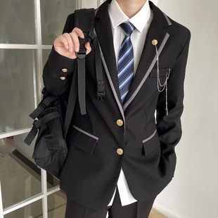 上野原创 黑色日系西装西服校园学院风dkjk外套制服班服校供感