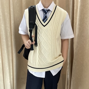 上野自制原创 基础款米色针织背心马甲V领基础款校园风dk制服男女