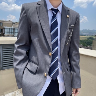 上野原创  校供感jkdk制服西装外套灰色两粒扣西服校园风日系正装