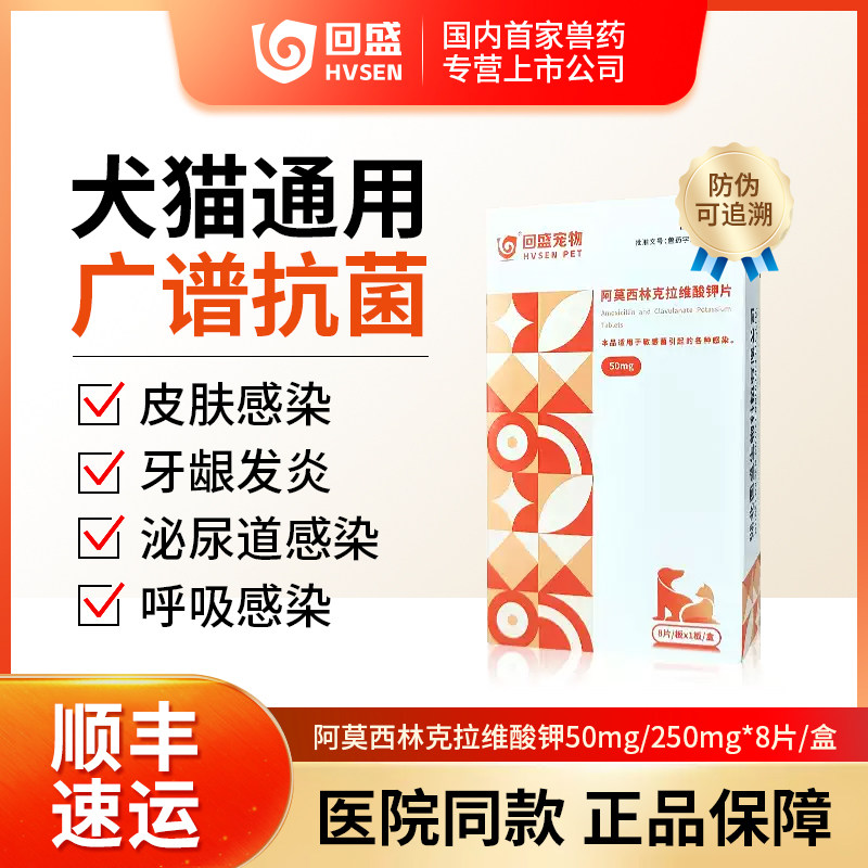 阿莫西林克拉维酸钾片猫鼻支犬猫感冒药狗消炎片细菌感染回盛宠物