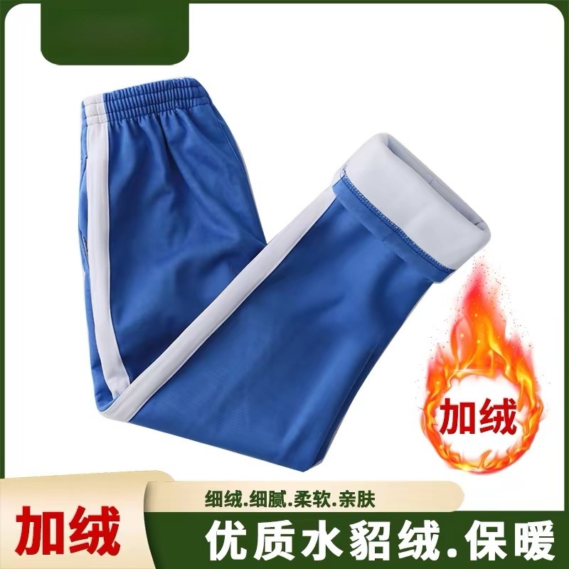 深圳冬季校服小学裤子宝蓝色加绒男女长裤大白条运动裤直筒校裤