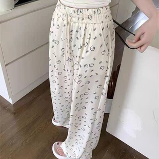 猫咪印花休闲裤子女款秋天bf慵懒风宽松初中生遛弯阔腿裤小狗长裤