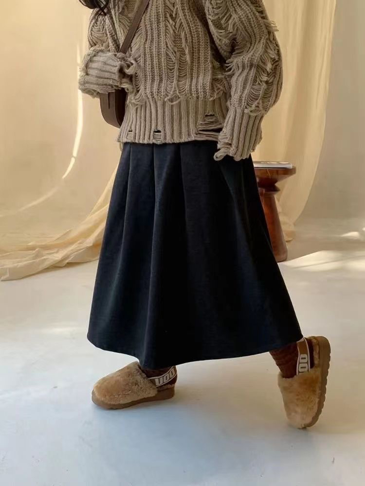 春秋冬女童半身裙百搭女宝宝a字裙大童女孩中长款灯芯绒裙子加绒