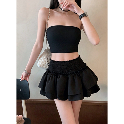 黑色蓬蓬裙女夏季芭蕾风蛋糕裙子