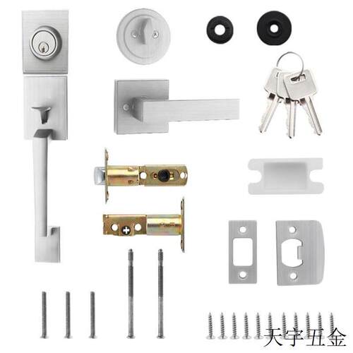 带手柄前门锁黑色钥匙入杆套锁带门栓现代带门锁套装外部机械闭锁