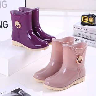 日系时尚雨鞋女冬加绒中筒雨靴洗车防水胶鞋短筒水靴防滑厨房水鞋