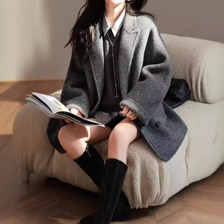 【特价】 显瘦秋冬新款羊毛大衣小个子中长款西装羊毛外套女 通勤