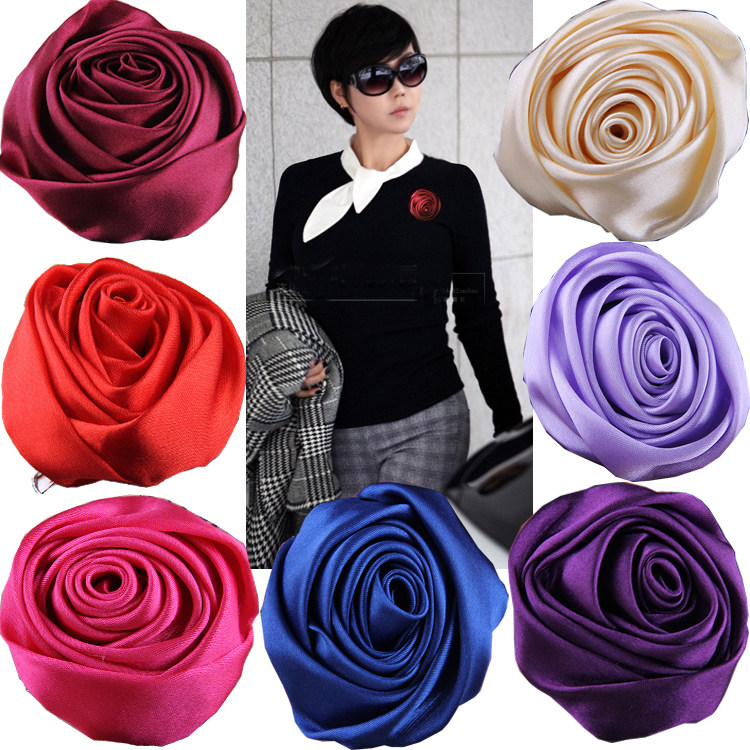 高档缎布玫瑰 立体感韩版布艺花朵男工作服胸花胸针别针女6CM