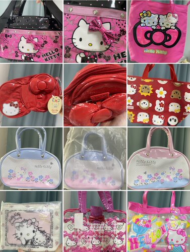 中古 hello kitty 黑色y2k手提包 pvc沙滩包 好朋友 帆布单肩包