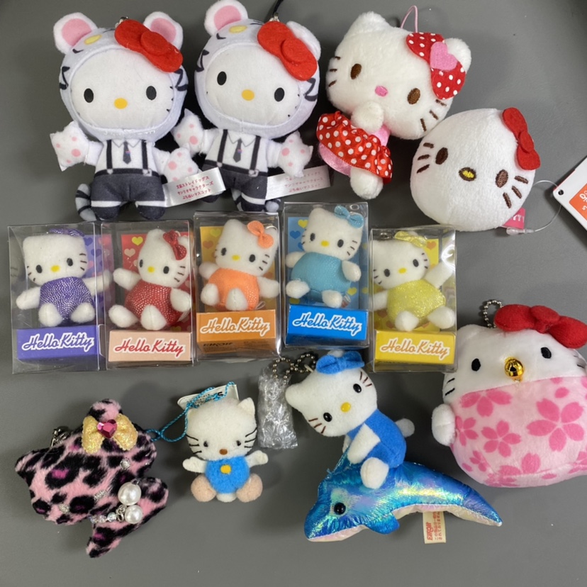 海淘中古 hello Kitty 招财猫迷你小鼻噶盒装骑海豚毛绒挂件