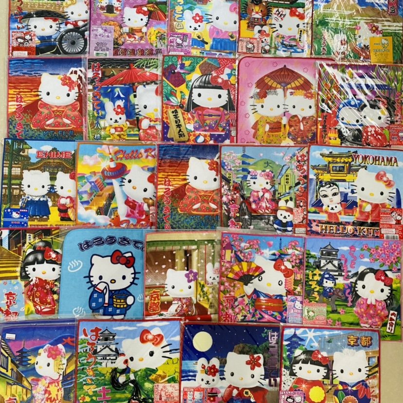 Hello Kitty中古方巾 小毛巾 地域限定 和服系列 双人打伞