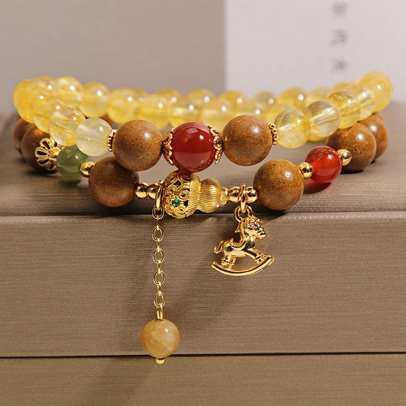 天然黄水晶双圈手链女轻奢小众高级感合香珠叠戴手串马上有钱手环