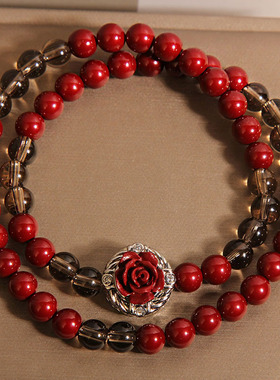 安哥拉红贝珠双圈水晶手链女款轻奢小众紫金砂花朵手串送闺蜜礼物