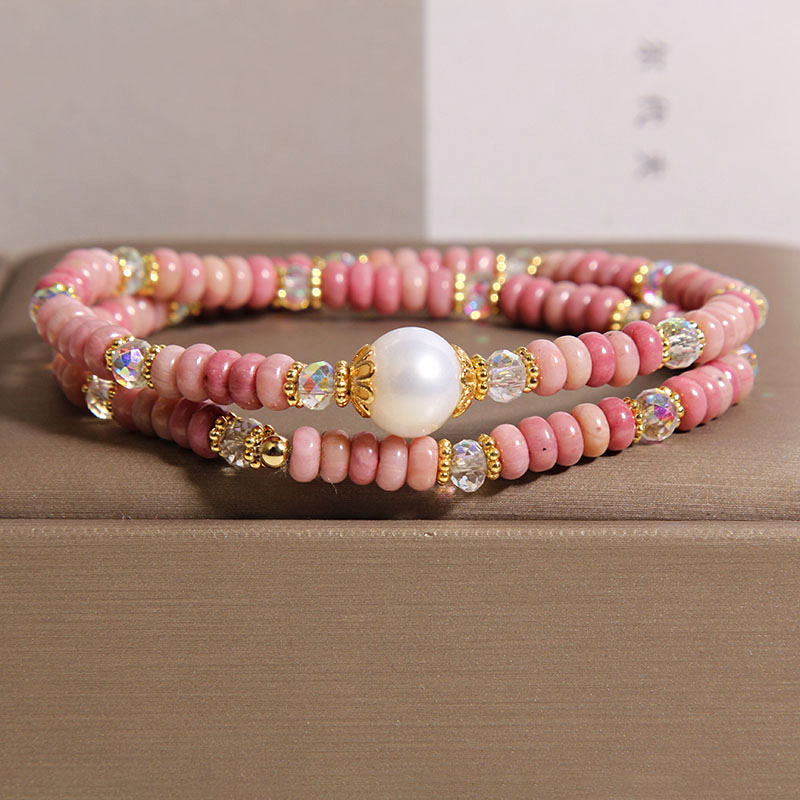 国风红纹石串珠双圈水晶手链女款轻奢小众复古精致新中式叠戴手串