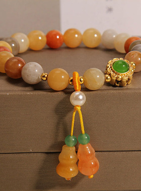 新中式金丝玉手链女葫芦吊坠手串