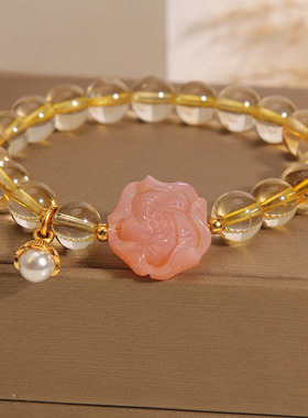 天然黄水晶手链女玫瑰花串珠手串
