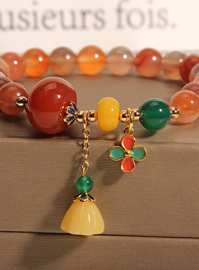 民族风手链玛瑙莲蓬吊坠手串女