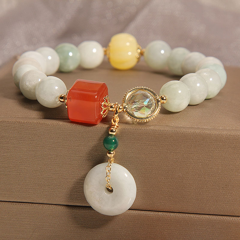 翡翠平安扣手链女南瓜珠水晶手串