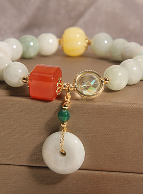 翡翠平安扣手链女南瓜珠水晶手串