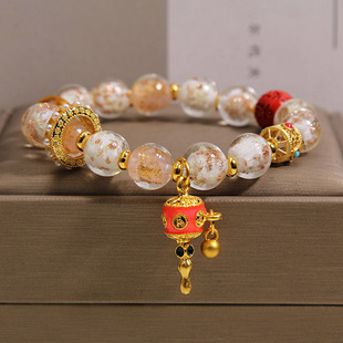 新中式香灰琉璃手链女轻奢小众高级感精致跑环宫铃吊坠转运珠手串