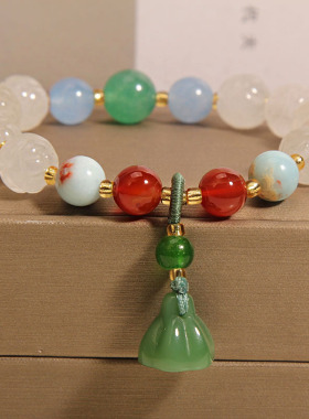 白玉莲花菩提手链女多宝玉石手串