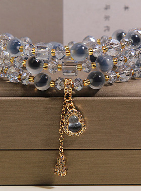 天然蓝色糖心玛瑙多层手链女轻奢小众高级感招财转运葫芦吊坠手串