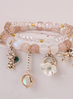 甜美风多元素吊坠姐妹水晶手链