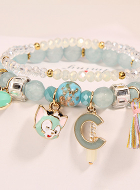 韩版学生爱心吊坠姐妹水晶手链