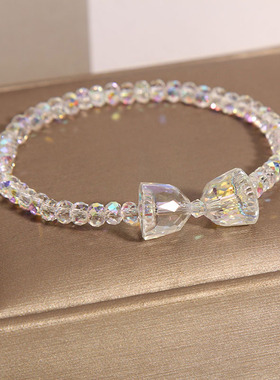 白色水晶手链女铃铛手串闺蜜礼物