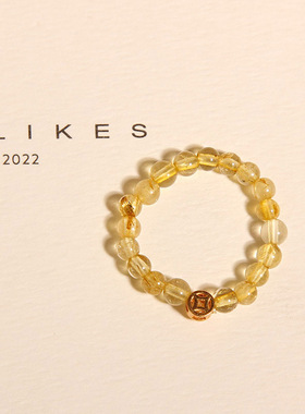 新中式天然金发晶串珠戒指女轻奢小众精致黄水晶招财转运弹力指环