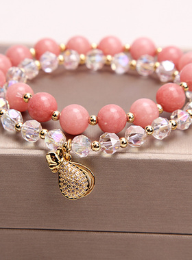 粉色多层招桃花钱袋甜美风手串