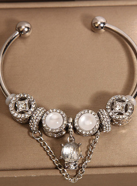 小众设计白色琉璃珠开口手镯女