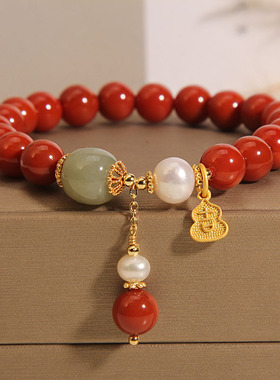 南红玛瑙手链和田玉葫芦吊坠手串