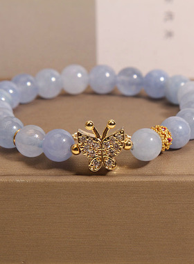 海蓝宝手链女蝴蝶水晶手串