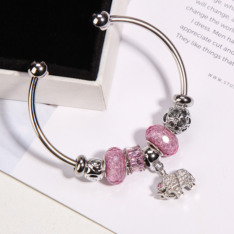 潘家风格粉色小象韩版转运珠手环