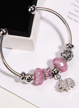 潘家风格粉色小象韩版转运珠手环