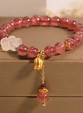 草莓晶招桃花手链女玛瑙花朵手串